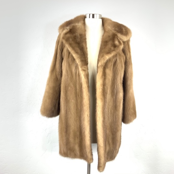 Vintage 60s Light Natural Brown Mink Fur Short Trench Coat - Picture 10 of 10